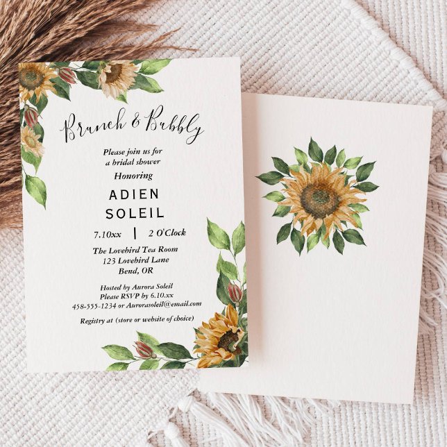 Invitation Boho Sunflower Brunch Et Fête des mariées Bubbly (Créateur téléchargé)