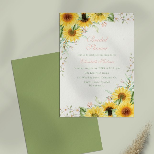 Invitation Boho Sunflower Fête des mariées de plaisir (Boho Sunflower Delight Bridal Shower Invitation on a table.)