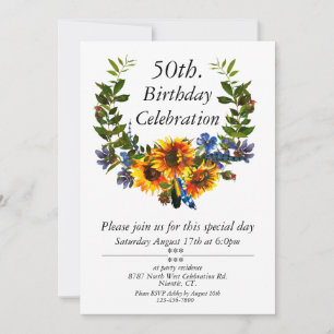 Invitation Boho Sunflower Floral personnalisable 50e annivers