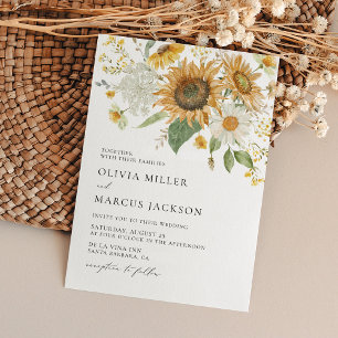 Invitation Boho Sunflower Golden Rays Floral Elégant Mariage