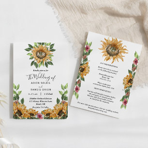 Invitation Boho Sunflower Monogram Wedding Details All In One