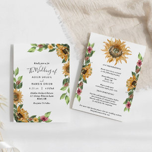 Invitation Boho Sunflower Rustique Détails du Mariage Tout en