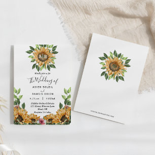 Invitation Boho Sunflower Rustique Fleur sauvage Mariage Mono