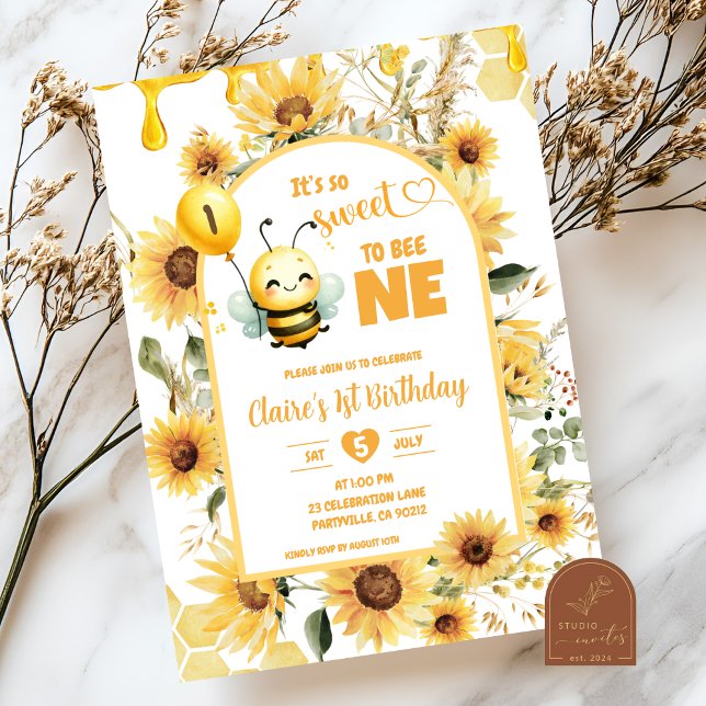 Invitation Boho Sunflower Sweet to Bee One Birthday (Créateur téléchargé)