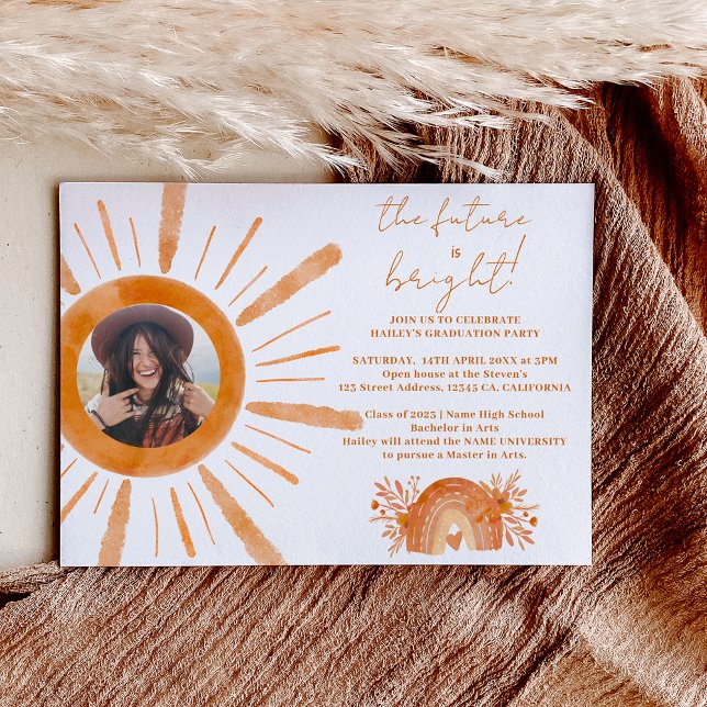 Invitation Boho sunshine arc-en-ciel orangé graduation photo (Créateur téléchargé)