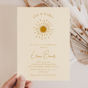 Invitation Boho Sunshine   Baby shower beige C'est une fille