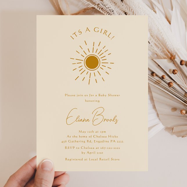 Invitation Boho Sunshine | Baby shower beige C'est une fille (Créateur téléchargé)