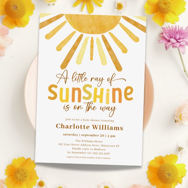 Invitation Boho Sunshine Baby shower jaune (Créateur téléchargé)