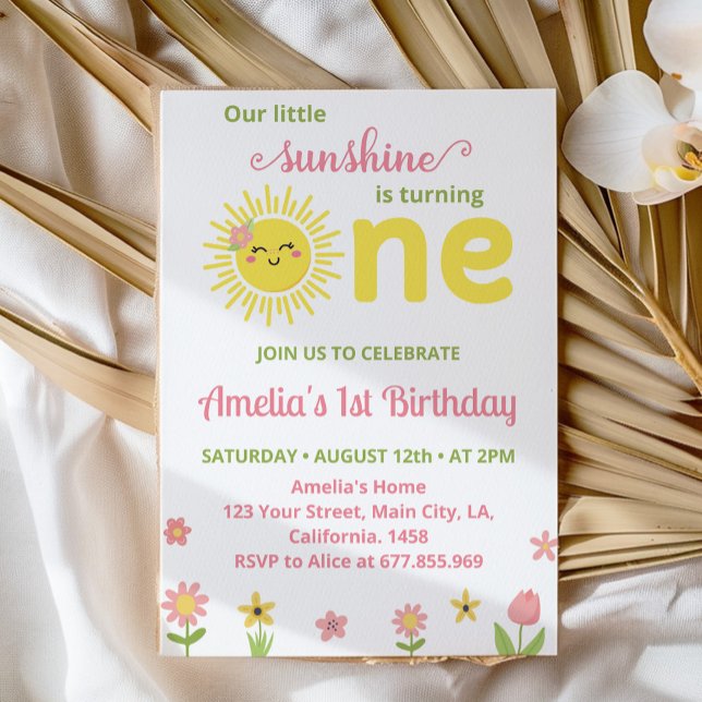 Invitation Boho Sunshine Fleur sauvage 1er anniversaire Invit (Créateur téléchargé)