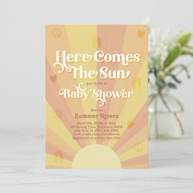 Invitation Boho Sunshine I Retro Paix et Amour Baby shower (Debout devant)