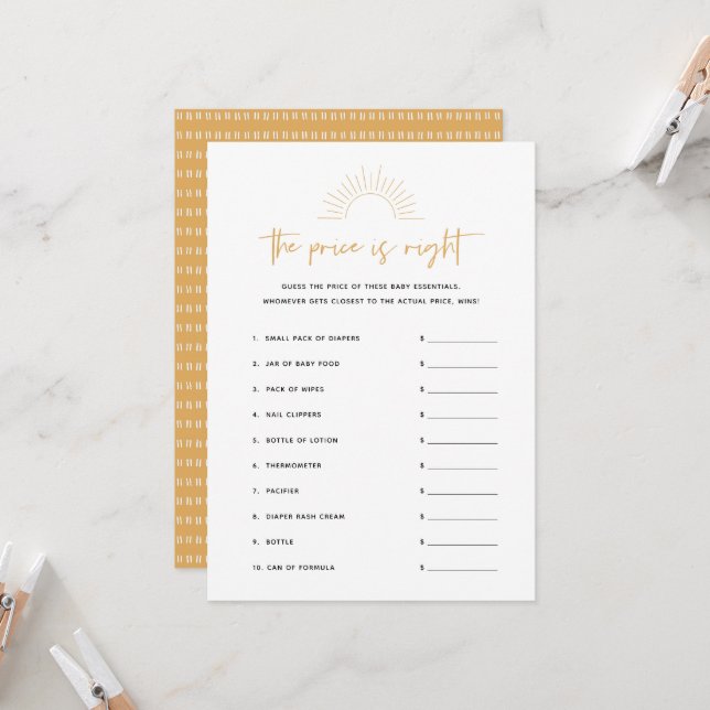 Invitation Boho Sunshine Le Prix Est Bon Baby shower Jeu (Devant/Arrière en situation)