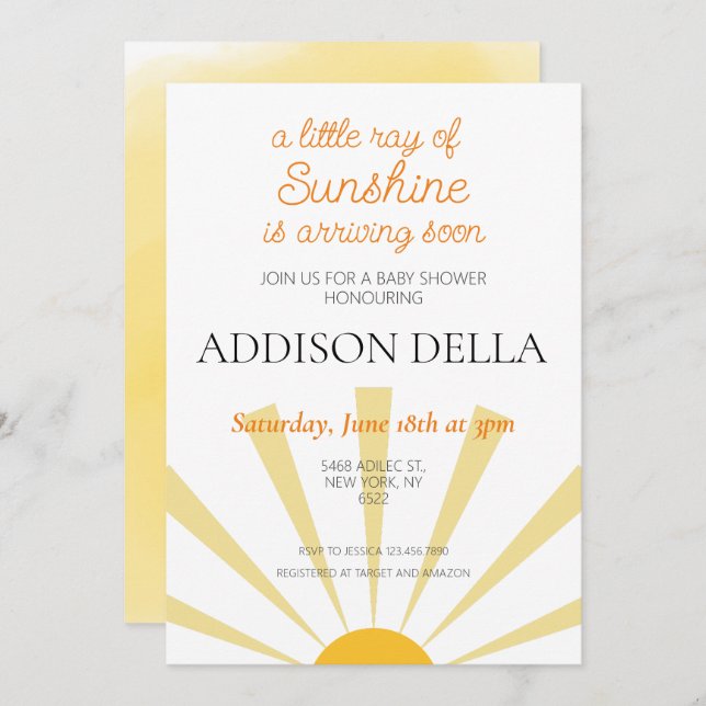 Invitation Boho Sunshine Soleil Thème Garçon Baby shower fill (Devant / Derrière)