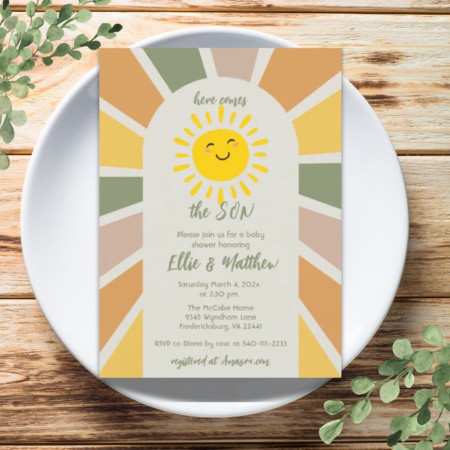Invitation Boho Sunshine Voici Le Baby shower Fils (Boho Sunshine Here Comes The Son Baby Shower Invitation)