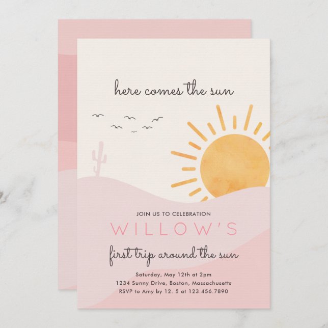 Invitation Boho Sunshine Voici Le Soleil Anniversaire Fête (Devant / Derrière)