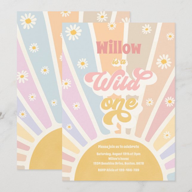 Invitation Boho Sunshine Wild Un 1er anniversaire (Devant / Derrière)