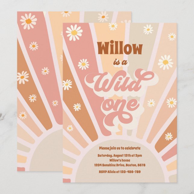 Invitation Boho Sunshine Wild Un 1er anniversaire (Devant / Derrière)