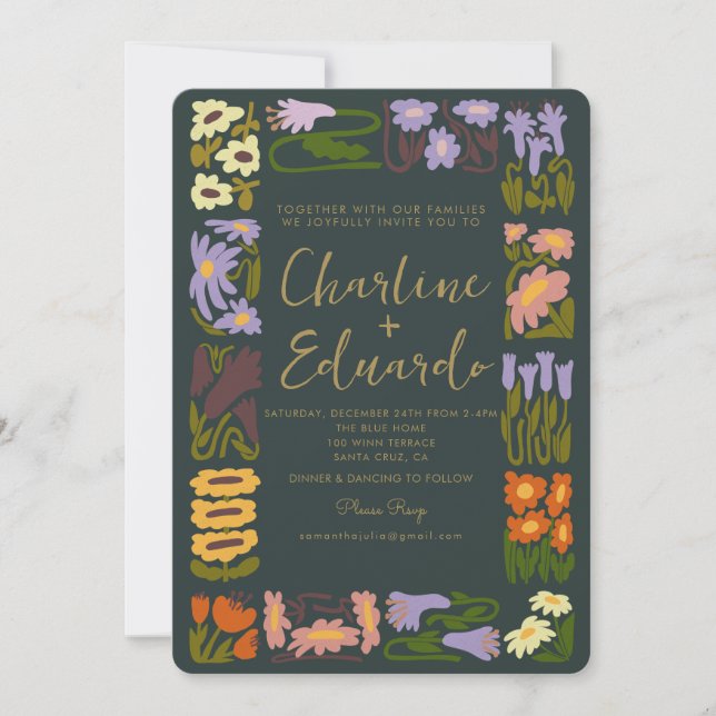 Invitation Boho Super Fleur colorée Mariage rétro (Devant)