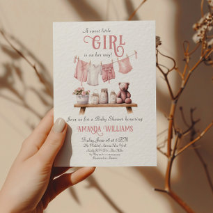 Invitation Boho Sweet Girl Baby shower en tissu rose
