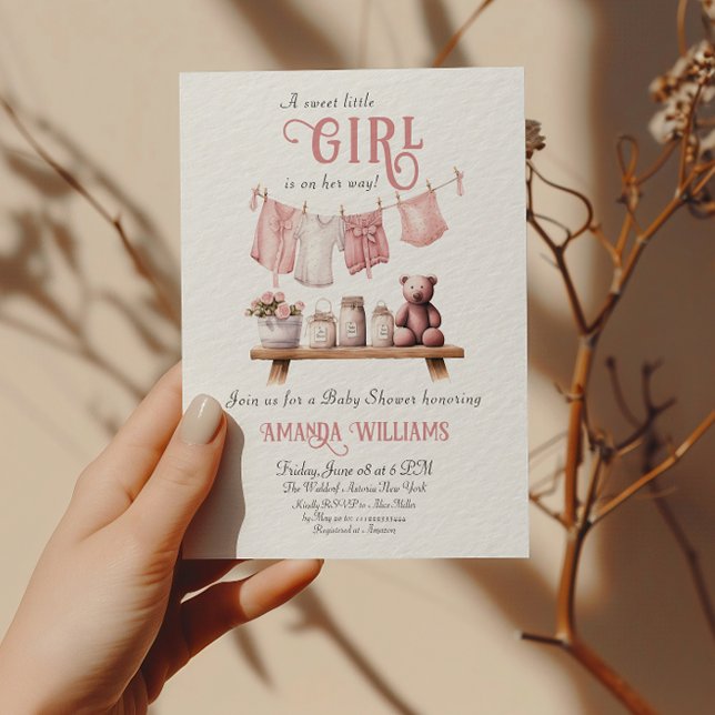 Invitation Boho Sweet Girl Baby shower en tissu rose (Créateur téléchargé)