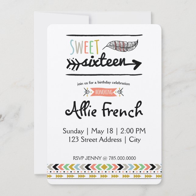 Invitation Boho Sweet sixteen (Devant)
