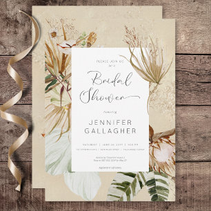 Invitation Boho Tan Floral Grass Fête des mariées
