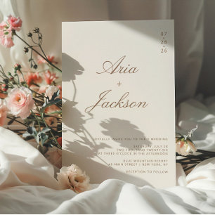 Invitation Boho Taupe Calligraphie moderne Code QR Mariage