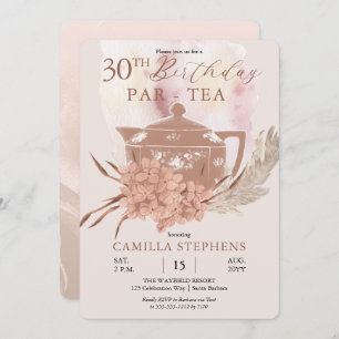 Invitation Boho Teapot Hydrangeas Pampas 30ème anniversaire