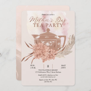 Invitation Boho Teapot Hydrangeas Pampas Tea Inv Fête des Mèr