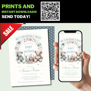 Invitation Boho Teddy Bear Baby shower de pique-nique Garçons