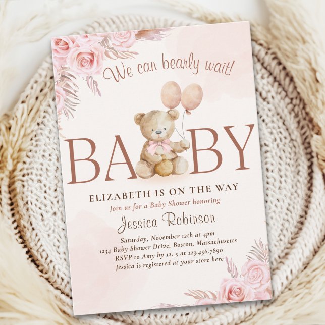 Invitation Boho Teddy Bear Baby Shower Girl (Créateur téléchargé)