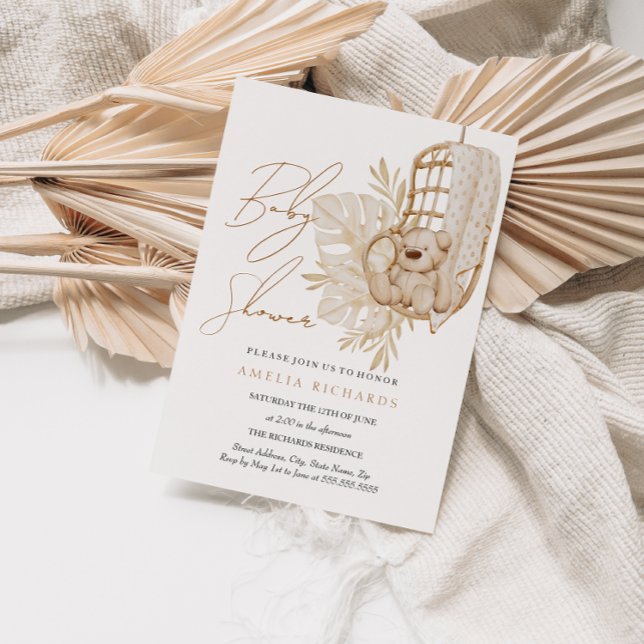 Invitation Boho Teddy Bear Baby shower neutre (Créateur téléchargé)