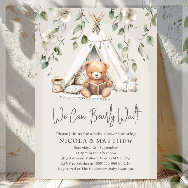Invitation Boho Teddy Bear Baby shower neutre (Créateur téléchargé)