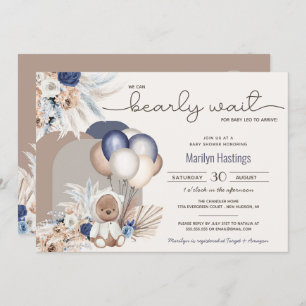Invitation Boho Teddy Bear & Balloons Bearly Wait Baby shower