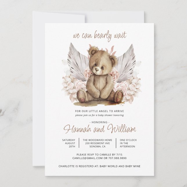 Invitation Boho Teddy Bear Bearly Wait Baby shower (Devant)