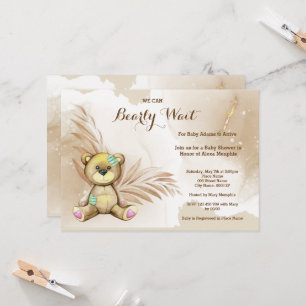 Invitation Boho Teddy Bear Bearly Wait Baby shower