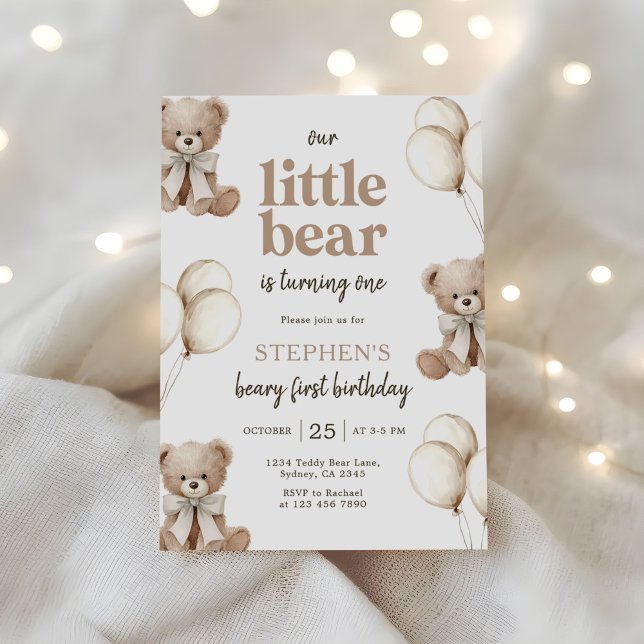 Invitation Boho Teddy Bear Beary First 1st Birthday Party (Créateur téléchargé)