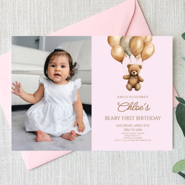 Invitation Boho Teddy Bear Beary Premier anniversaire fête (Créateur téléchargé)