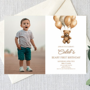 Invitation Boho Teddy Bear Beary Premier anniversaire fête