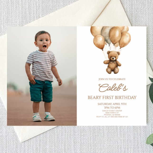 Invitation Boho Teddy Bear Beary Premier anniversaire fête (Créateur téléchargé)