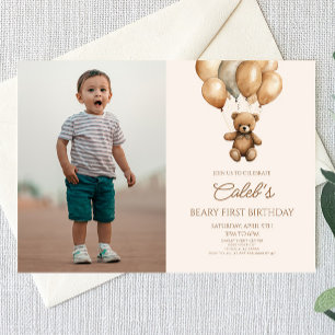 Invitation Boho Teddy Bear Beary Premier anniversaire fête