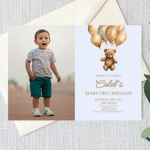 Invitation Boho Teddy Bear Beary Premier anniversaire fête