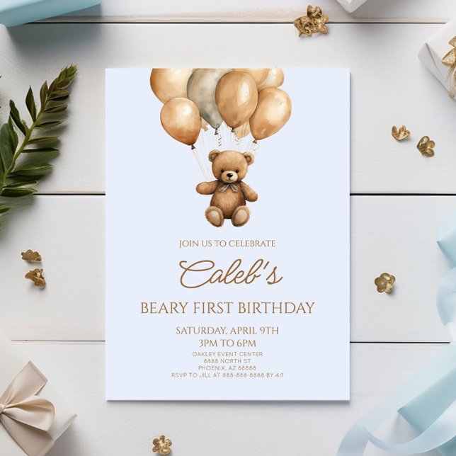 Invitation Boho Teddy Bear Beary Premier anniversaire fête (Créateur téléchargé)