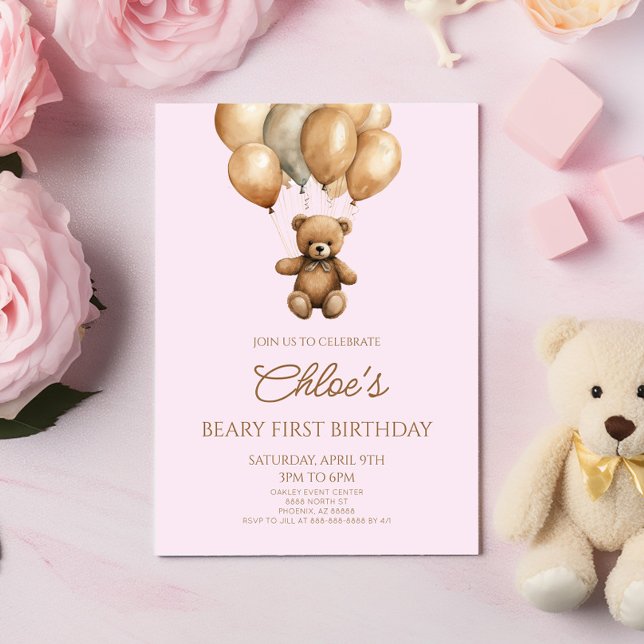 Invitation Boho Teddy Bear Beary Premier anniversaire fête (Créateur téléchargé)