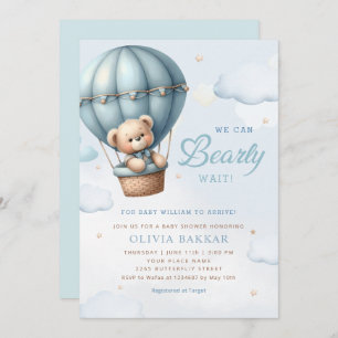 Invitation Boho Teddy Bear Boy Blue Bearly Wait Baby shower
