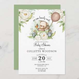 Invitation Boho Teddy Bear Brown Sage Green Bearly Wait Invit