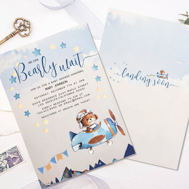 Invitation Boho Teddy Bear Garçon Bearly Wait Baby shower (Créateur téléchargé)