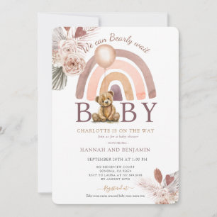 Invitation Boho Teddy Bear Girl Rose Bearly Wait Baby shower