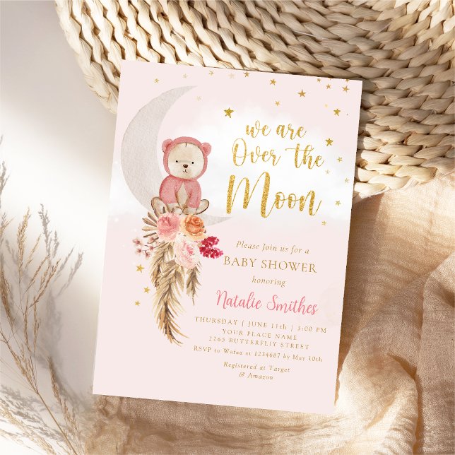 Invitation Boho Teddy Bear Girl Rose Bearly Wait Baby shower (Créateur téléchargé)