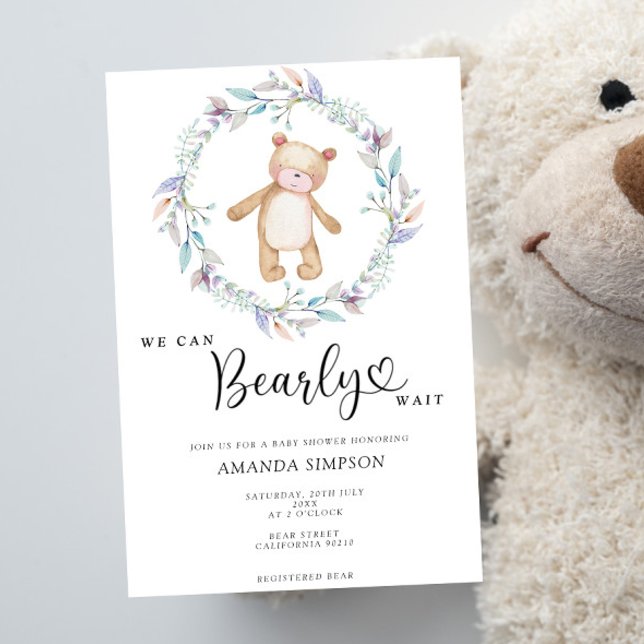 Invitation Boho Teddy Bear Girl Rose Bearly Wait Baby shower (Créateur téléchargé)