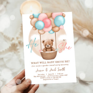 Invitation Boho Teddy Bear He She She Boy or Girl Gender Reve
